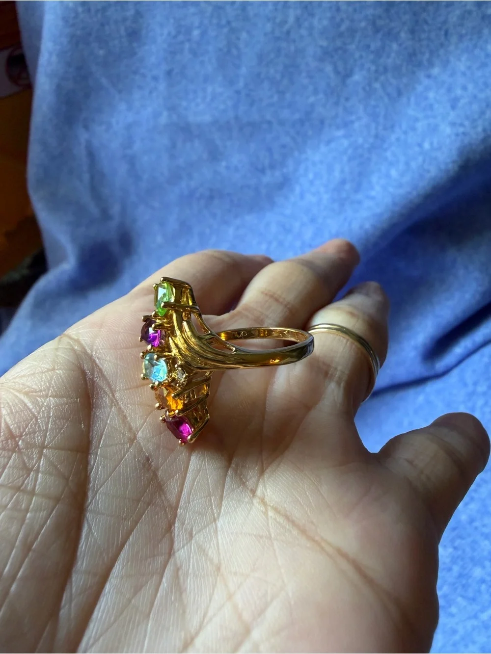 Gold Multi-Stone Cocktail Ring - Purple, Green, Clear
